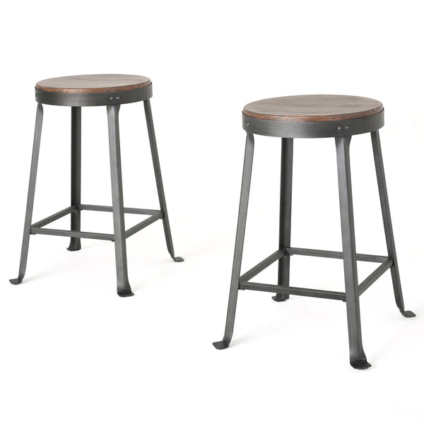 gdf studio Garel 24-Inch Brown Weathered Wood Counter Stool (Set of 2)
