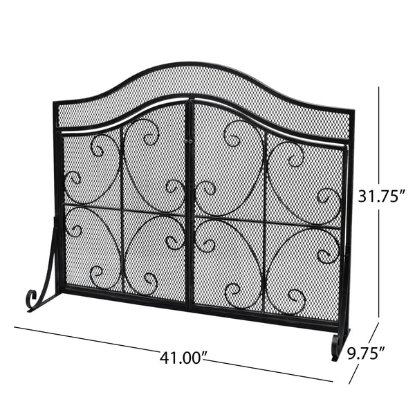 Gdf Studio Gary Modern Three Panel Iron Firescreen With Door