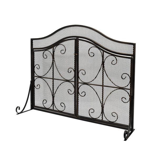 gdf studio Gary Modern Three Panel Iron Firescreen with Door