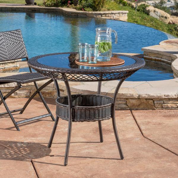 Gdf Studio Gaviota 34-inch Round Outdoor Wicker Dining Table