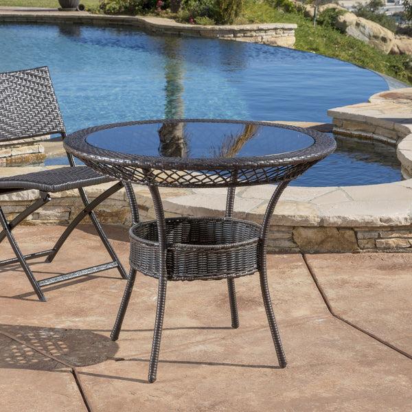 Gdf Studio Gaviota 34-inch Round Outdoor Wicker Dining Table