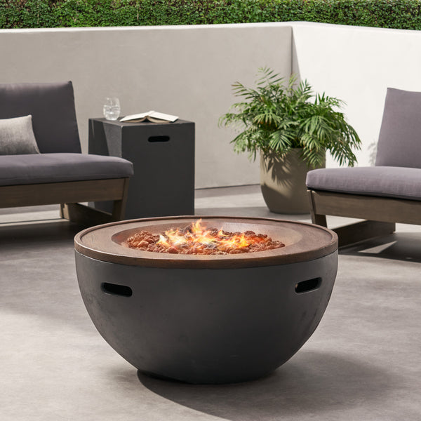 Gdf Studio Gaylor Outdoor 40 000 BTU Lightweight Concrete Bowl Fire Pit With Tank Holder Dark Gray And Natural
