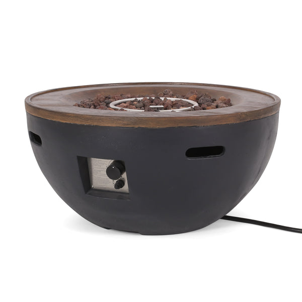 gdf studio Gaylor Outdoor Lightweight Concrete 40K BTU Fire Pit Bowl Dark Gray Natural Brown