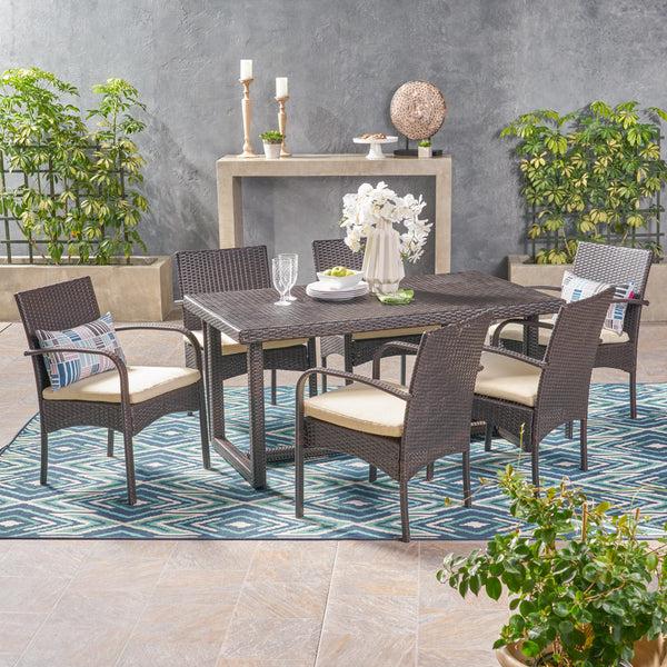 Gdf Studio Acker Outdoor 7 Piece Wicker Dining Set