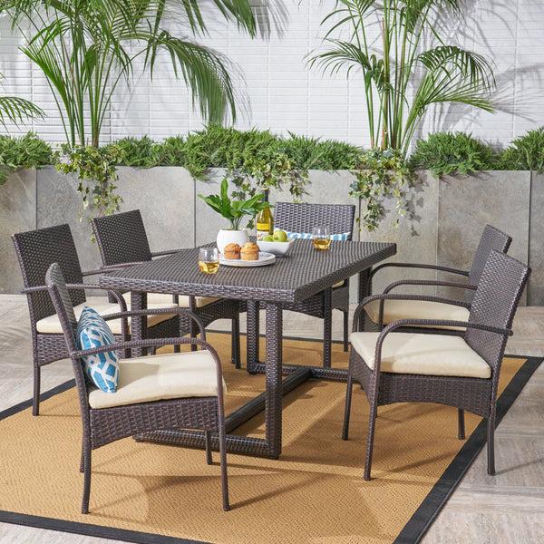 Gdf Studio Acker Outdoor 7 Piece Wicker Dining Set