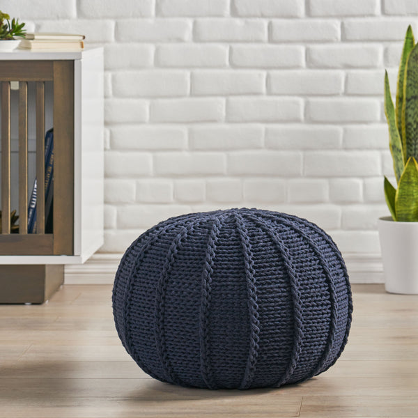 gdf studio Agatha Modern Knitted Cotton Round Pouf