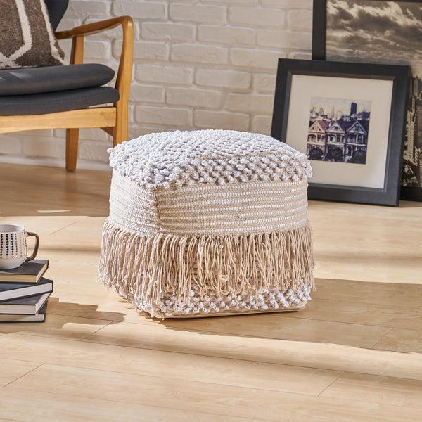 Gdf Studio Alfie Boho Cotton Pouf White