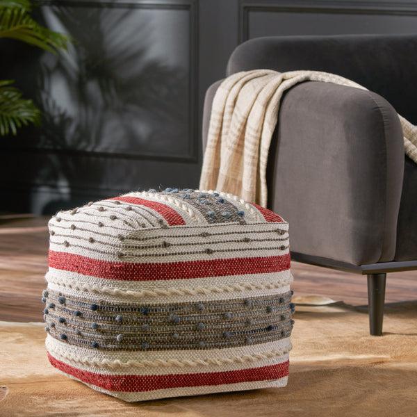 Gdf Studio Aren Boho Wool And Cotton Ottoman Pouf