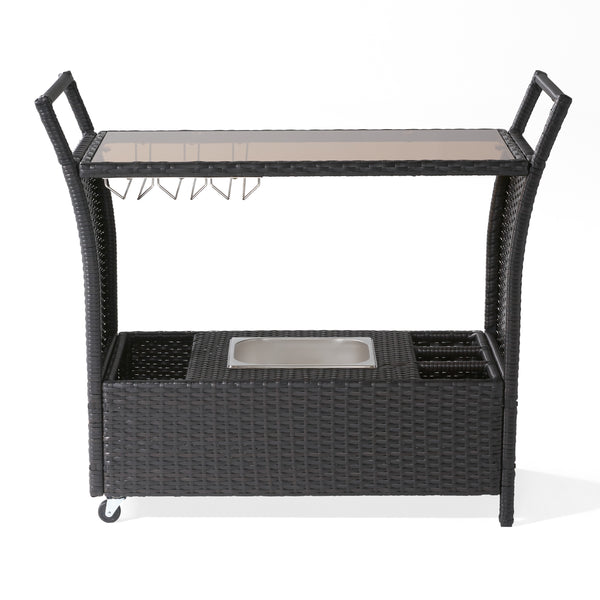 Gdf Studio Benett Outdoor Wicker Serving Bar Cart