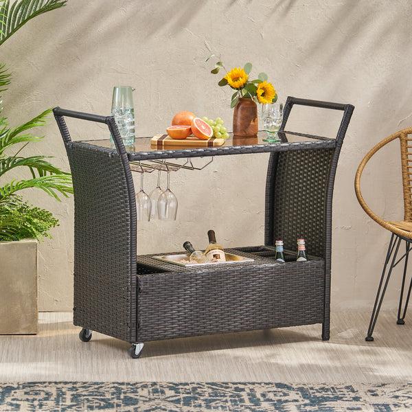 Gdf Studio Benett Outdoor Wicker Serving Bar Cart