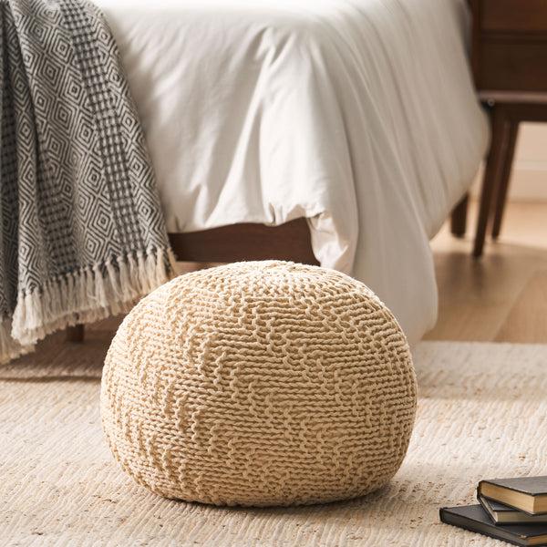Gdf Studio Beryl Knitted Cotton Pouf Beige