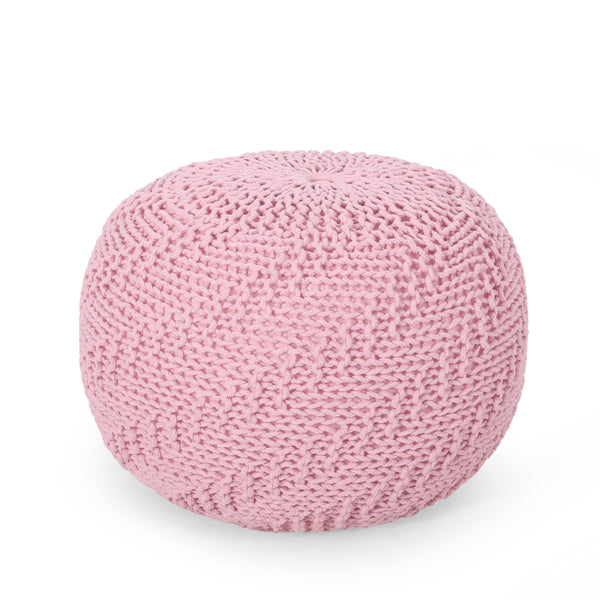 Gdf Studio Beryl Modern Knitted Cotton Round Pouf