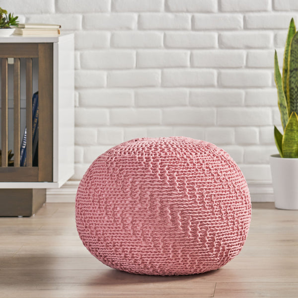 Gdf Studio Beryl Modern Knitted Cotton Round Pouf