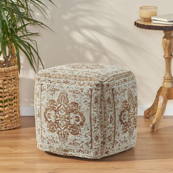 Gdf Studio Bosco Hand Loomed Fabric Cube Pouf