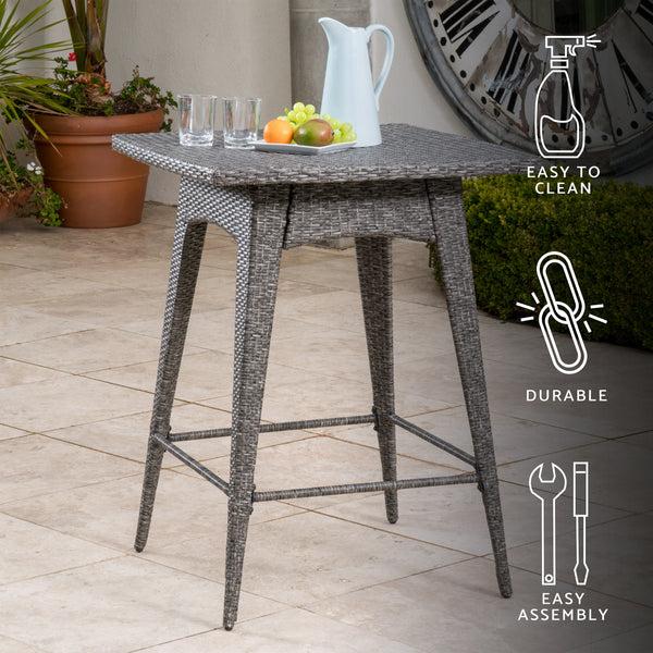 Gdf Studio Budva Outdoor Gray Wicker Bar Table