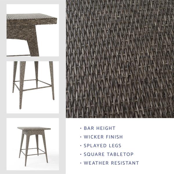 Gdf Studio Budva Outdoor Gray Wicker Bar Table