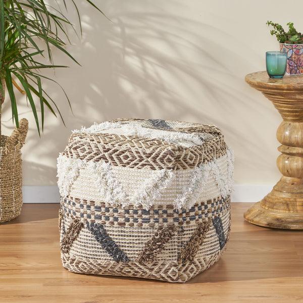 Gdf Studio Camillo Boho Fabric Cube Pouf
