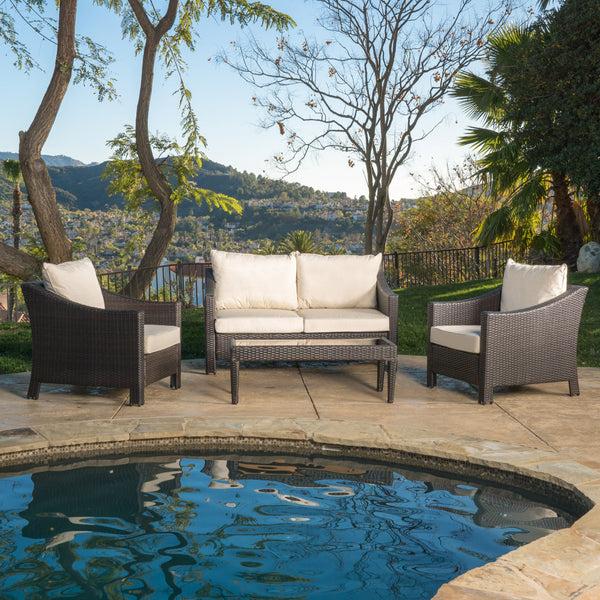 Gdf Studio Caspian 4pc Outdoor Wicker Sofa Set