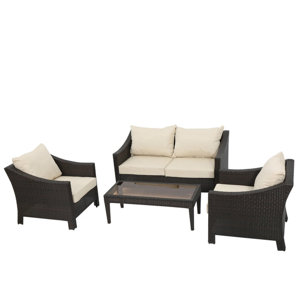 gdf studio Caspian 4pc Outdoor Wicker Sofa Set