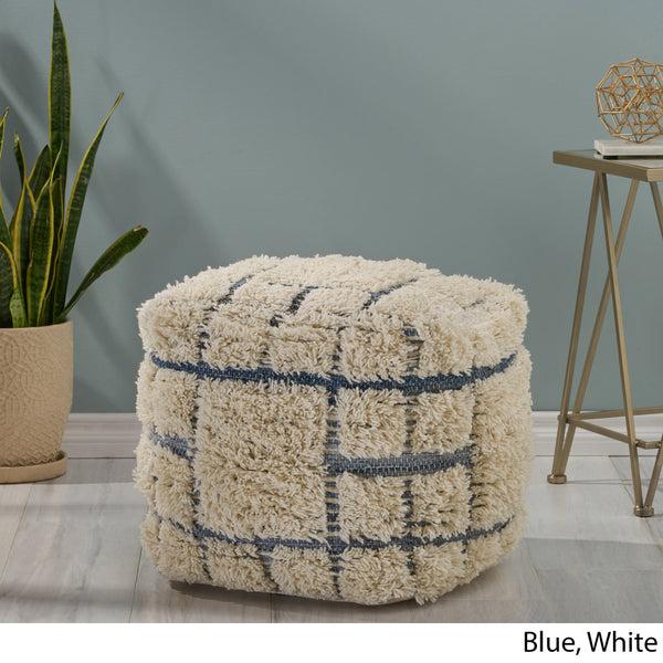Gdf Studio Davionna Boho Wool And Denim Pouf