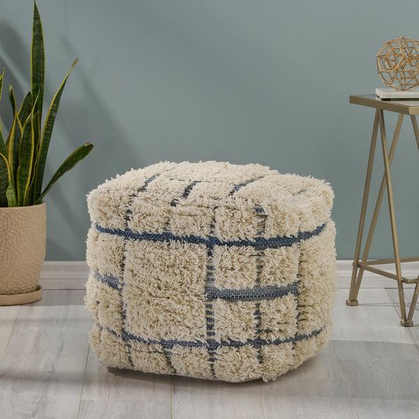 Gdf Studio Davionna Boho Wool And Denim Pouf