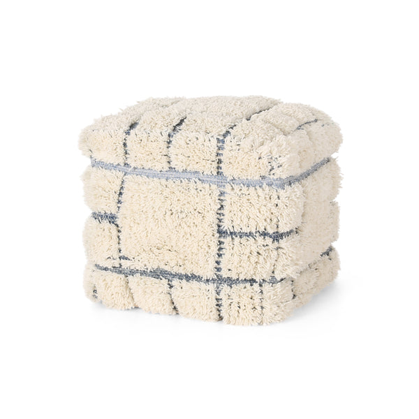 gdf studio Davionna Boho Wool and Denim Pouf
