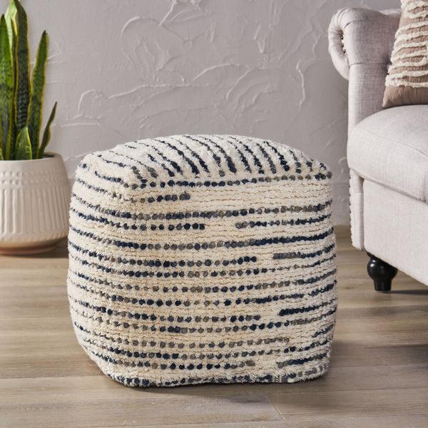 gdf studio Eakly Handcrafted Boho Fabric Cube Pouf