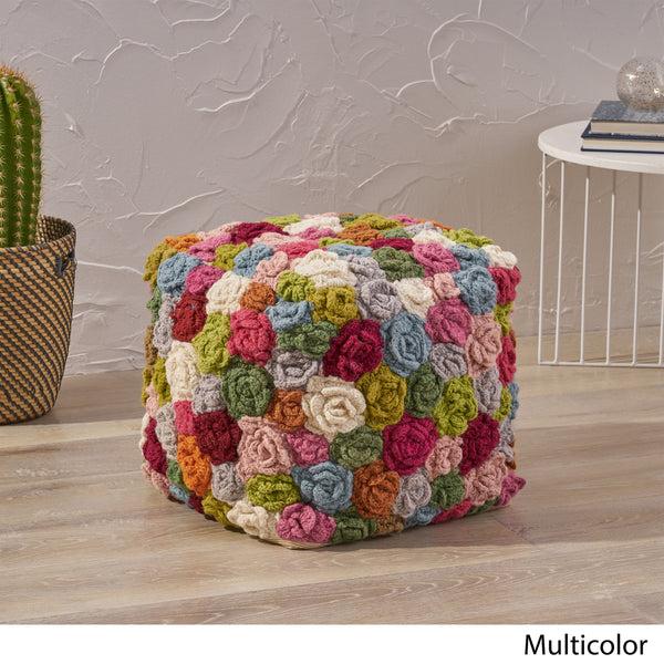 Gdf Studio Ellyanna Boho Wool Ottoman Pouf