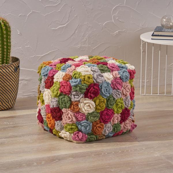 Gdf Studio Ellyanna Boho Wool Ottoman Pouf