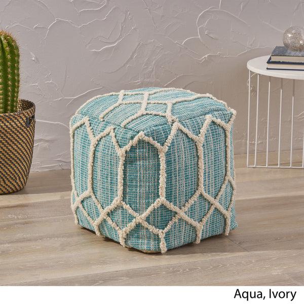 Gdf Studio Erza Boho Wool And Cotton Ottoman Pouf