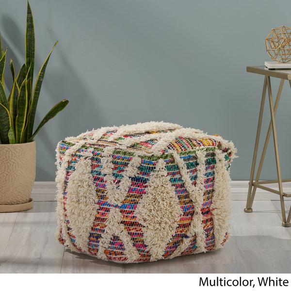 Gdf Studio Etoney Boho Wool And Chindi Pouf
