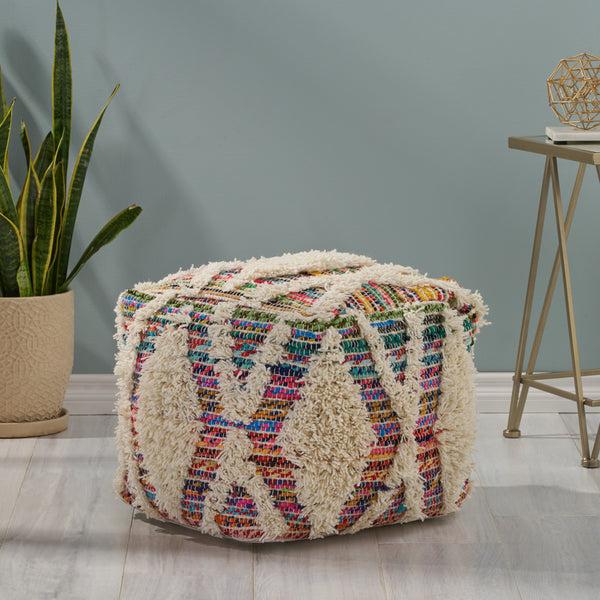 Gdf Studio Etoney Boho Wool And Chindi Pouf