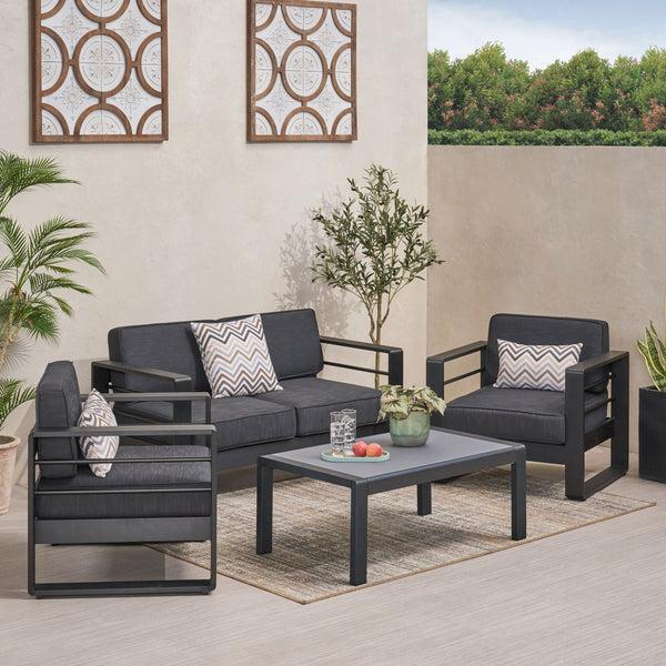 gdf studio Gadd Outdoor Aluminum 4 Seater Chat Set