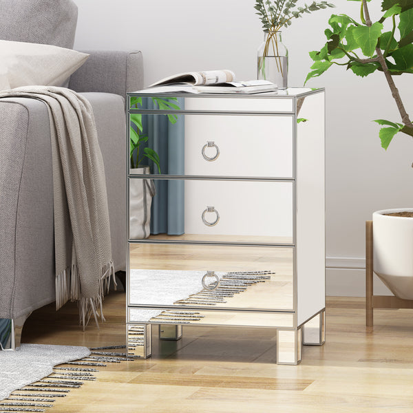 Gdf Studio Hedy Modern Mirrored 3 Drawer Cabinet