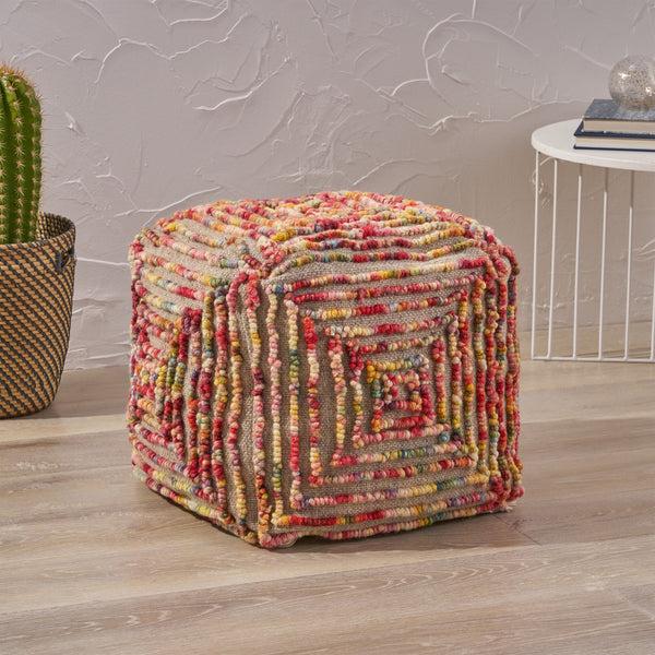 Gdf Studio Jaylee Boho Wool Ottoman Pouf