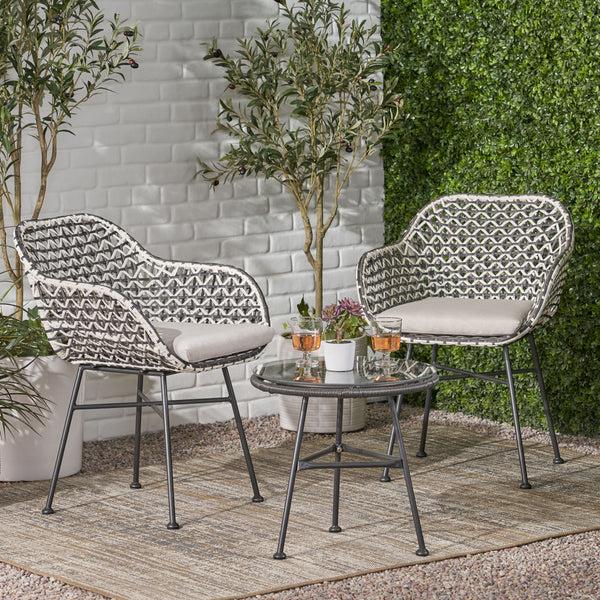 Gdf Studio Jayline Outdoor 3 Piece Wicker Chat Set