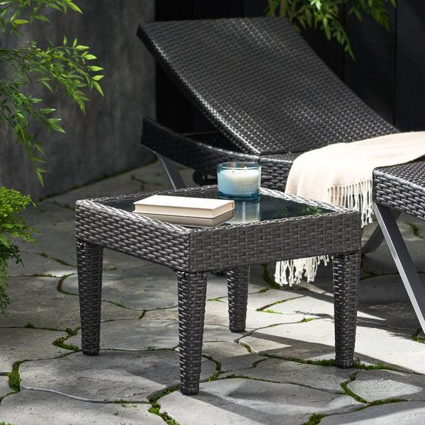 Gdf Studio Jermaine Outdoor Grey Wicker Side Table