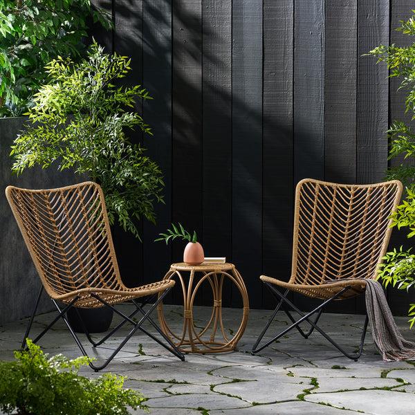 gdf studio Juan Outdoor Wicker 3 Piece Chat Set