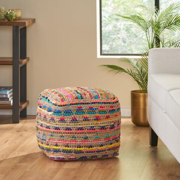 Gdf Studio Kemp Handcrafted Boho Fabric Cube Pouf