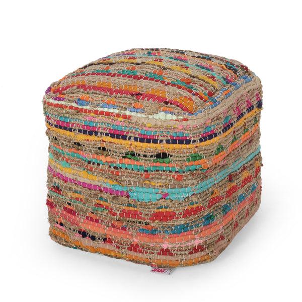 gdf studio Kemp Handcrafted Boho Fabric Cube Pouf