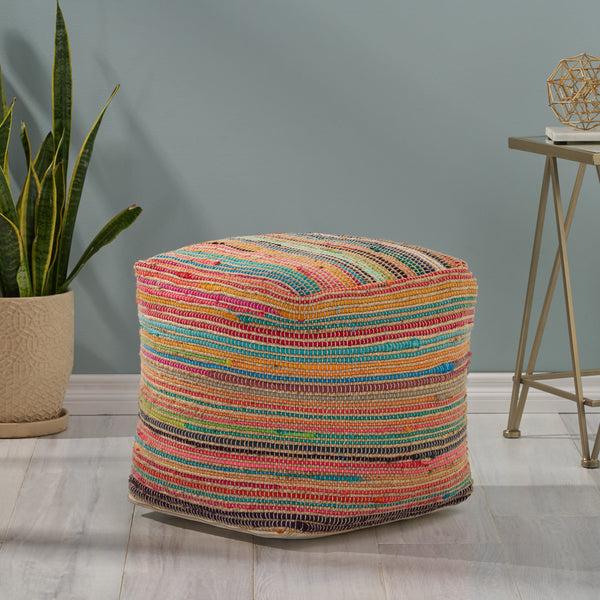Gdf Studio Kenta Boho Jute And Chindi Pouf