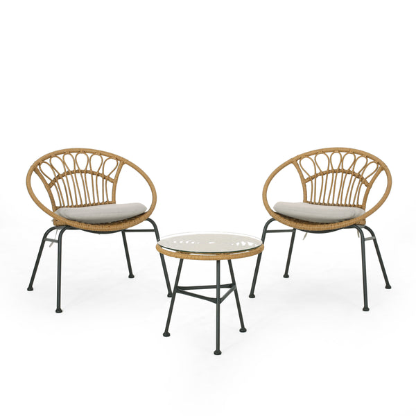 gdf studio Kiante Outdoor 3 Piece Wicker Chat Set