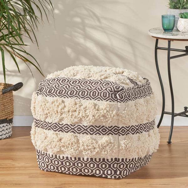Gdf Studio Klyn Hand Woven Fabric Cube Pouf
