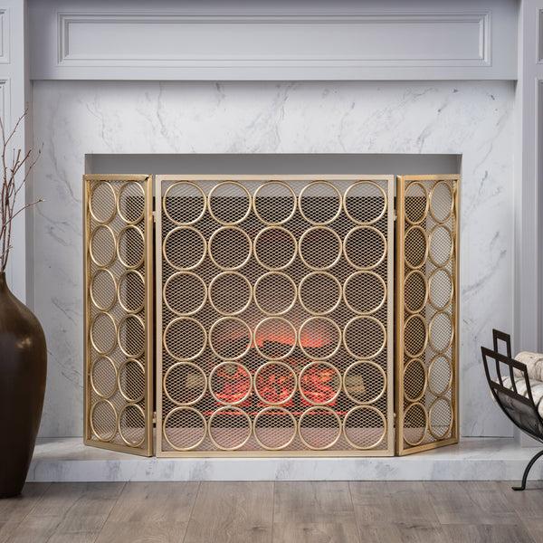 Gdf Studio Koda Modern Three Panel Iron Firescreen