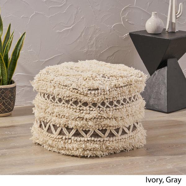 Gdf Studio Korey Boho Wool And Cotton Ottoman Pouf