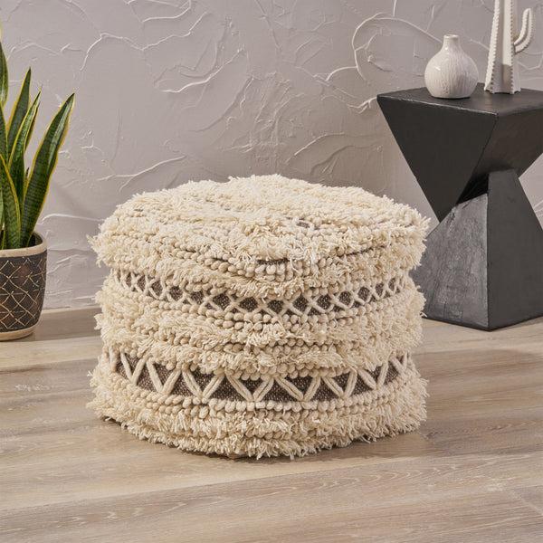 Gdf Studio Korey Boho Wool And Cotton Ottoman Pouf