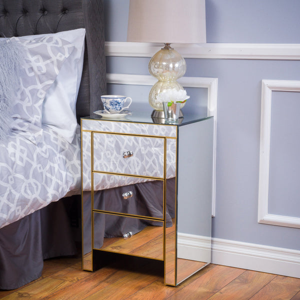 Gdf Studio Langley Mirrored 3 Drawer Side Table