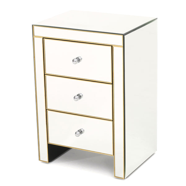 gdf studio Langley Mirrored 3 Drawer Side Table