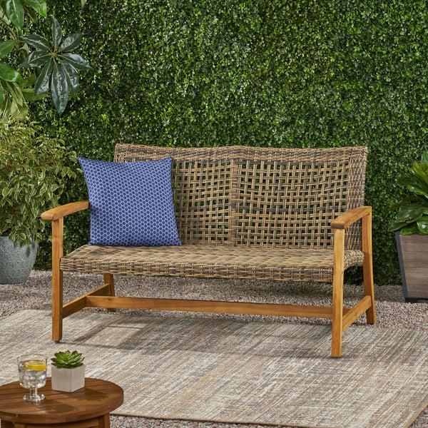 Gdf Studio Levant Outdoor Wood And Wicker Loveseat