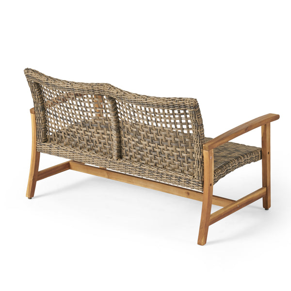Gdf Studio Levant Outdoor Wood And Wicker Loveseat